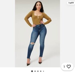 Good American Mid Blue Distressed High-Rise Skinny Jeans